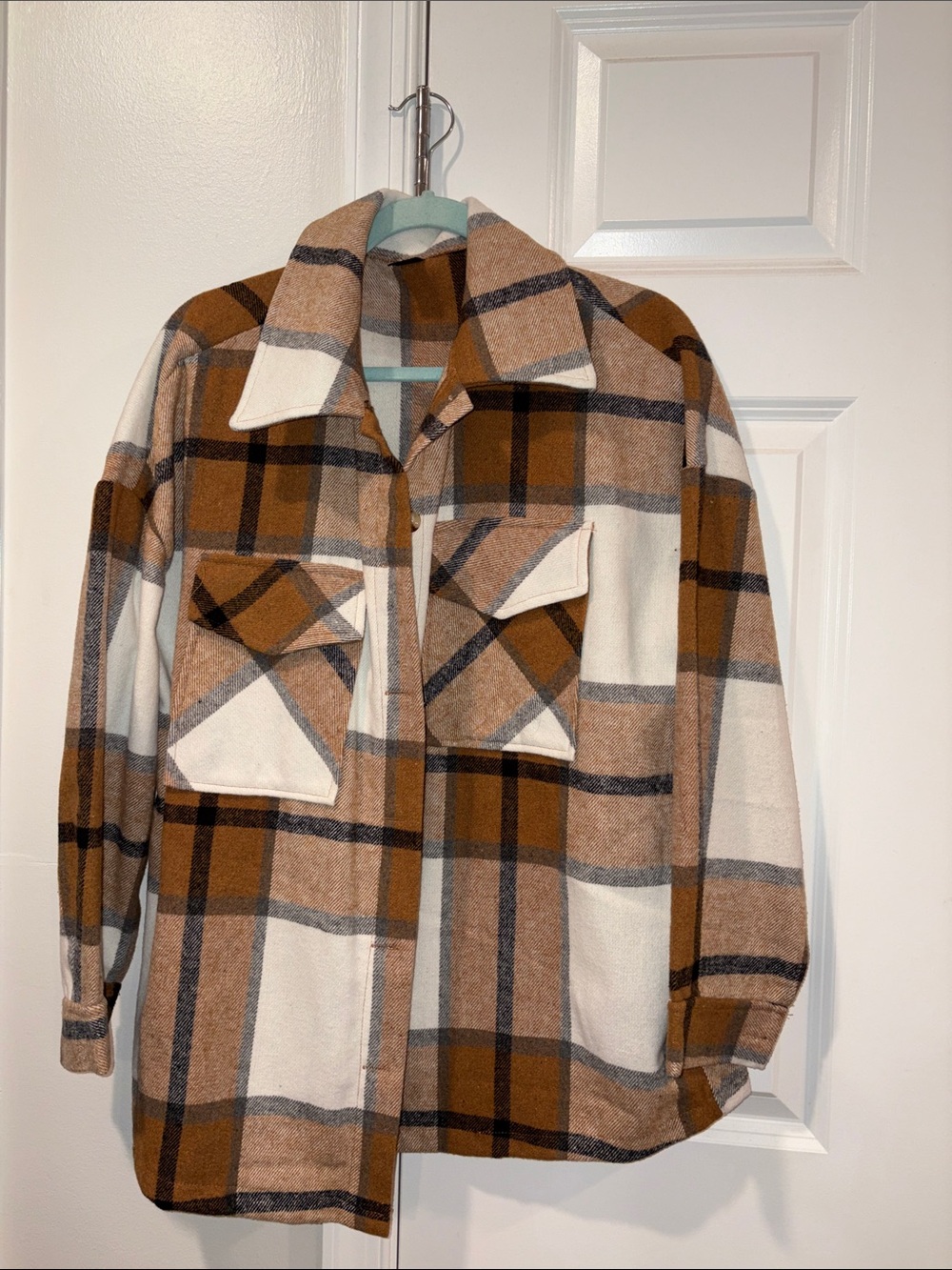 SHEIN Brown White Plaid Shacket